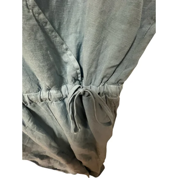 Cloth & Stone Anthropologie Linen Blend Jumpsuit Blue Wrap Short Sleeve Size M - Picture 10 of 16